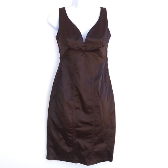 David Meister Brown Stretch Satin dress sz 6 - Picture 1 of 9